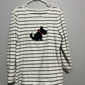 Women’s Charter Club Striped W/Beaded Scottish Terrier Top‎ Long Sleeve Large